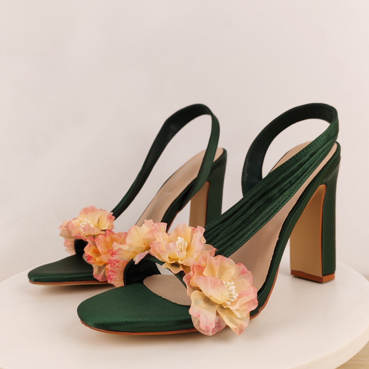 Slip Dress Satin - Sandales à talons carrés pour femmes,